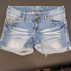 Maurices Blue Jean Shorts Distressed Frayed Hem